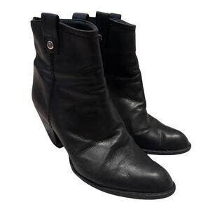 Stuart Weitzman Vintage Black Leather Block Heel Ankle Boots Women's Size 6